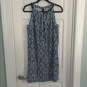 Light Blue, Black and White Geometric Mini Dress with beaded accents